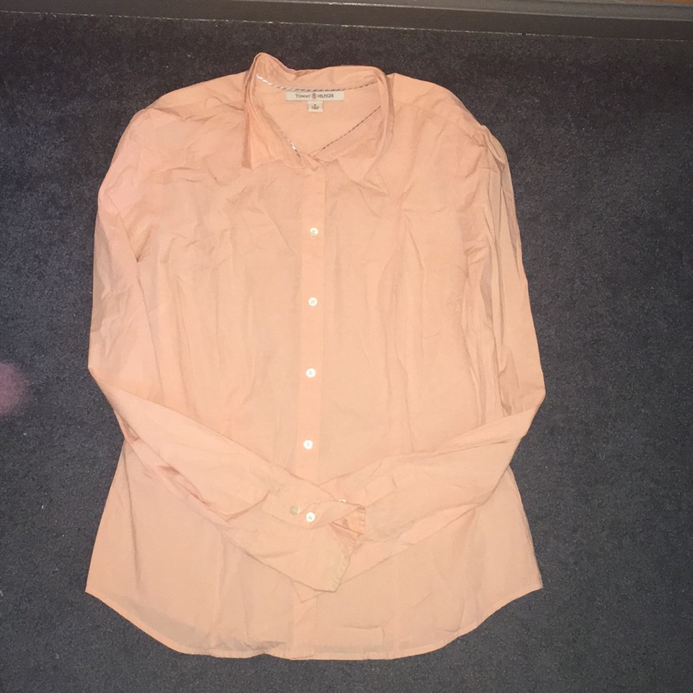 Peach "Tommy Hilfiger" collared button down top